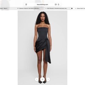 Strapless Black Draped Satin Mini Dress Leau